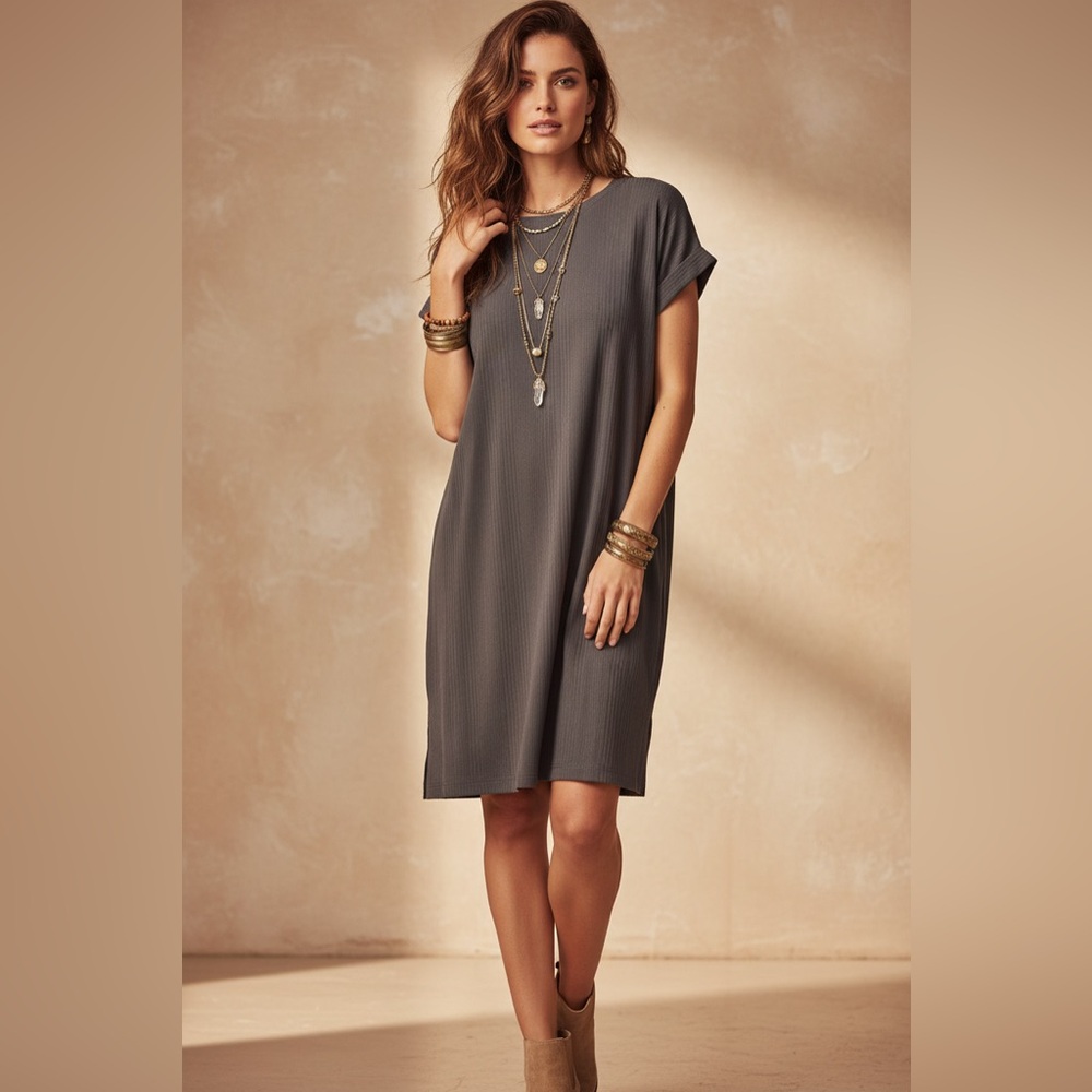 LuLaRoe Chelsea T-shirt Dress • Ribbed Fabric • Step Hemline • Gray